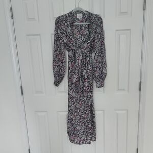 Cinq à Sept Black and Pink Floral Long Sleeve Dress